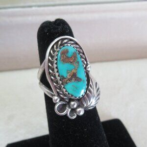 VTG Native American Navajo Sterling 925 & Turquoise Ring, Sz 3.75 Signed JMP
